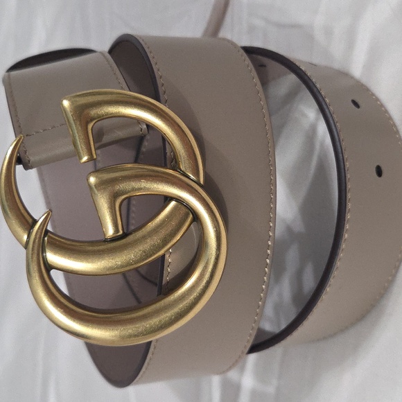 Gucci Accessories - Gucci Taupe Pink Leather Belt with Gold Double G Buckle